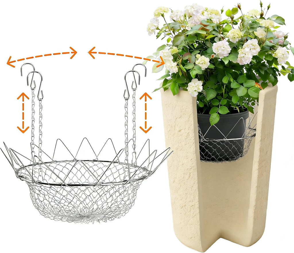 Adjustable Planter Insert for Round Pots – Fits 0.8" Rim, 12-18" Diameter 2pcs Rust-Proof Stainless Steel Plant Riser for Inside Large Deep Pots, Soil Saver & Drainage Insert for Outdoor Patio & Porch
