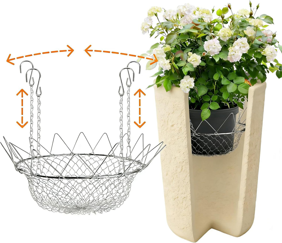 Adjustable Planter Insert for Round Pots – Fits 0.8" Rim, 12-18" Diameter 2pcs Rust-Proof Stainless Steel Plant Riser for Inside Large Deep Pots, Soil Saver & Drainage Insert for Outdoor Patio & Porch
