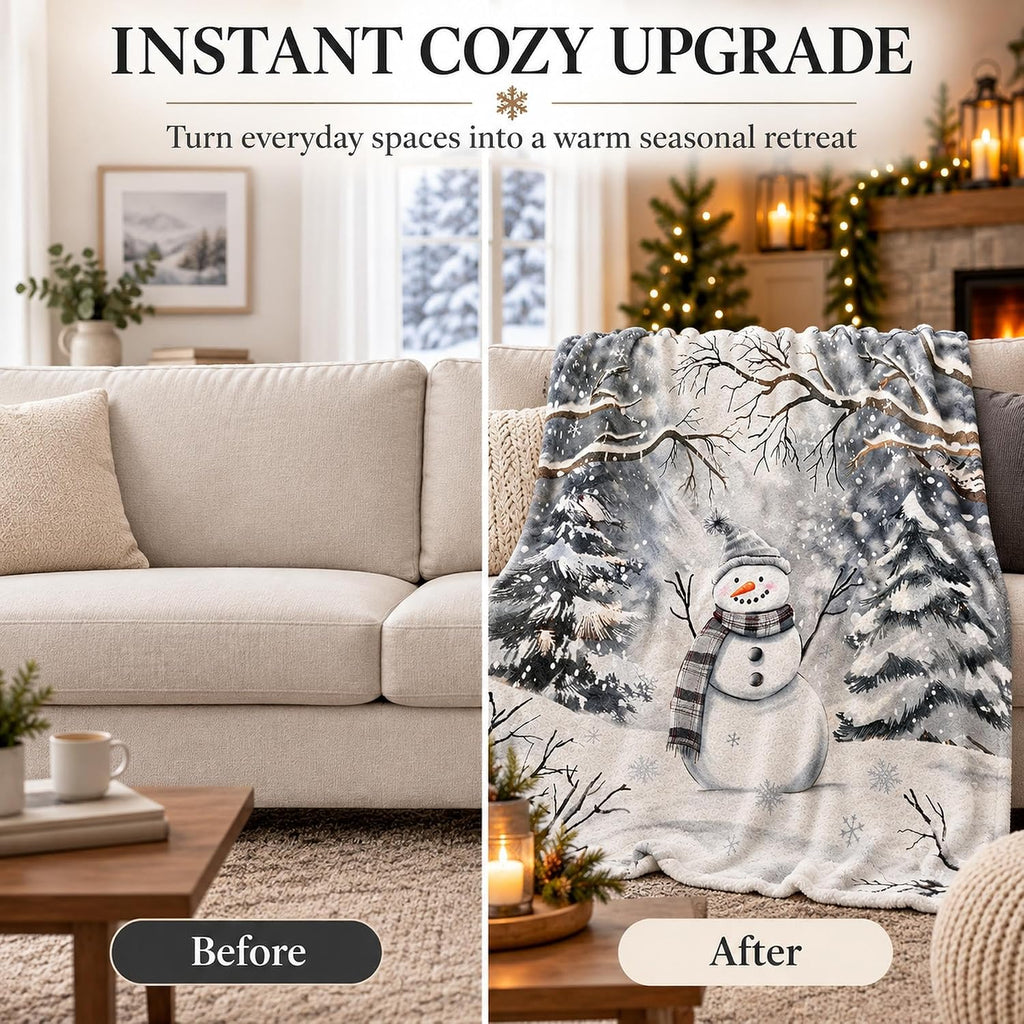 Snowman Winter Throw Blanket 60x80in, Cozy Soft Plush Christmas