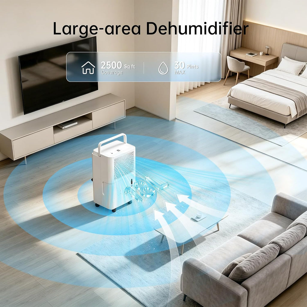 2500 Sq. Ft MAX 30 Pints Dehumidifier Equipped With Drainage Hose, Automatic Defrosting, 24-Hour Timer, Ideal for Basement, Home, Bathroom, Bedroom