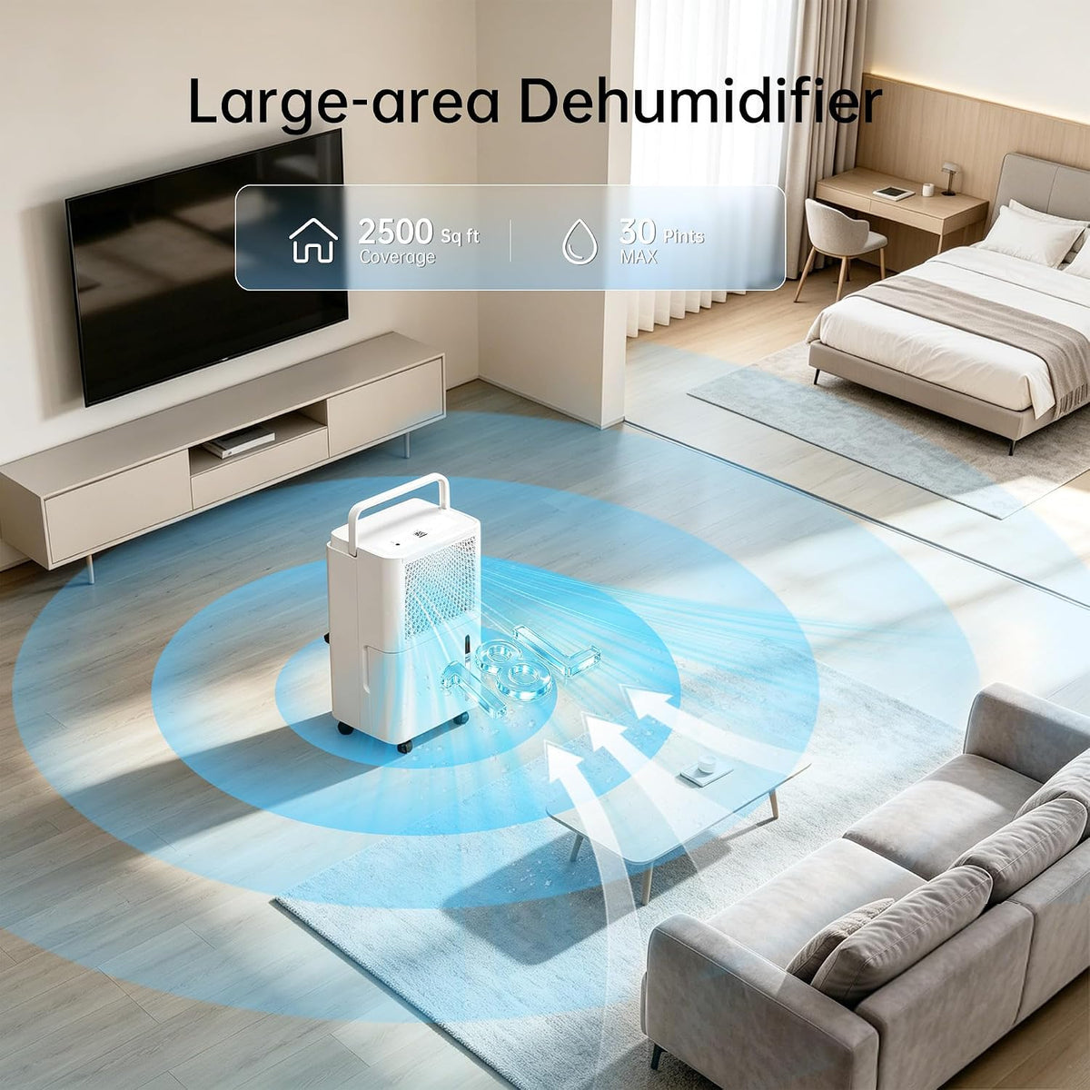 2500 Sq. Ft MAX 30 Pints Dehumidifier Equipped With Drainage Hose, Automatic Defrosting, 24-Hour Timer, Ideal for Basement, Home, Bathroom, Bedroom