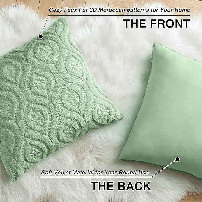 decorUhome Throw Pillow Covers 20x20 Inch Set of 2, Soft Plush Faux Wool Sage - Image 8