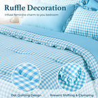 BDEUS 7 Pieces Gingham Ruffle Comforter Set Queen Size, Blue Grid Tartan Bedding Set, Soft Breathable Fabric Comforter with Flat Sheet, Fitted Sheet, 2 Pillowcases & 2 Shams, 88"X88"