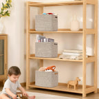 3 Pack Cube Storage Bin, 9”x9”x7” Cotton Rope Woven Baskets for Organizing Toys Clothes Towels, Square Gift Storage Baskets for Shelves, Nursery, Closet, Bathroom, Pantry (Jute)