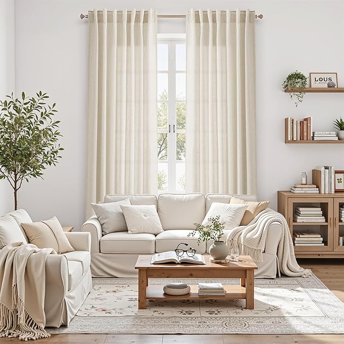 Nanspring Birch Beige Linen Curtains 84 Inches Long - Image 6