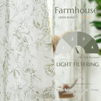 jinchan Floral Curtains 63 Inch Length Sage Green Flower Linen Farmhouse Curtain - Image 3