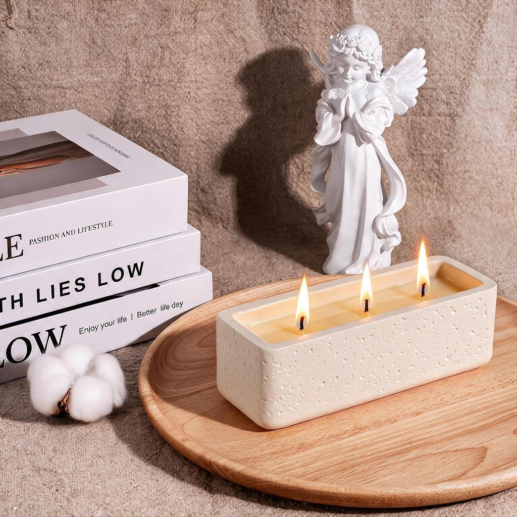 Viyffo 15oz Large Scented Candle - Vanilla Dreamscape, 3 Wick Non Toxic Soy Candles for Women, Matte Ivory White Ceramic Jar Perfect for Luxury Home Fragrance, Elegant Room Decor & Premium Gift