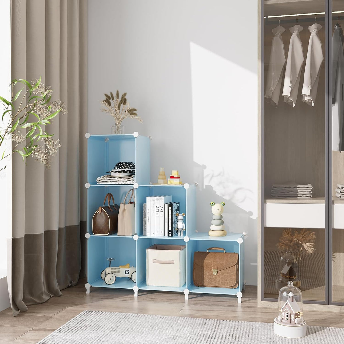 AWTATOS Cube Storage Organizer, Closet Organizers, 6 Cube Shelf, Blue