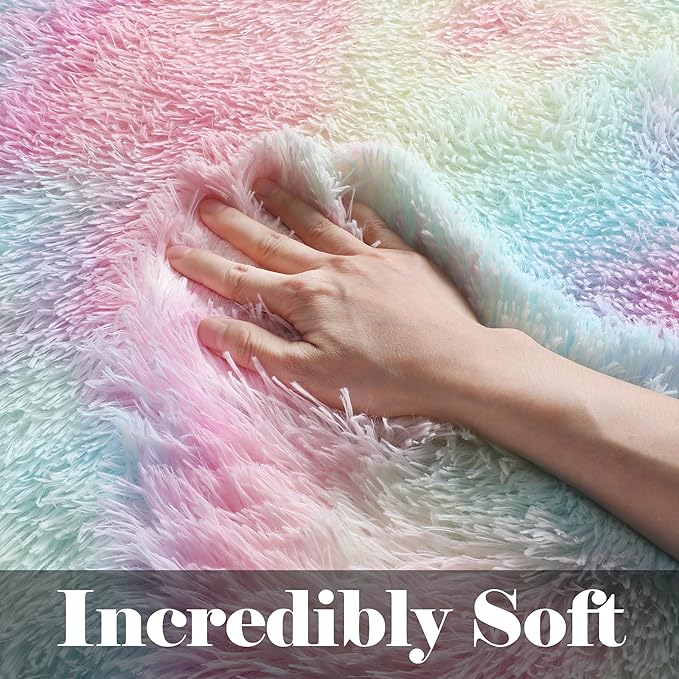 ONASAR Rainbow Area Rugs for Living Room, 5x8 Fluffy Girls Bedroom Rug - Image 2