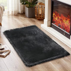 Ciicool Black Fur Fluffy Rug, 2x4 ft Small Faux Fur Rug - Image 6