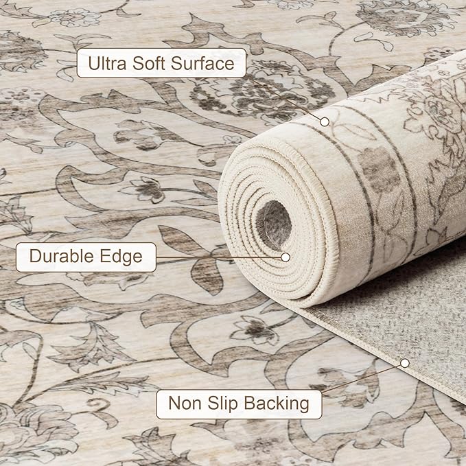Area Rugs 10x12 Living Room Rug: Washable Rug Soft Vintage Distressed Floral - Image 7