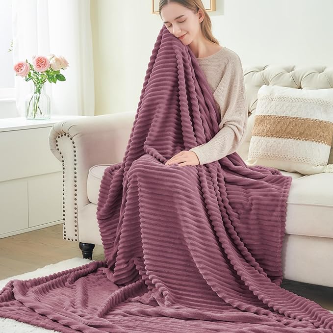 BEDELITE Fleece Blanket Twin Size – 3D Ribbed Jacquard Soft and Warm Decorative - Image 6
