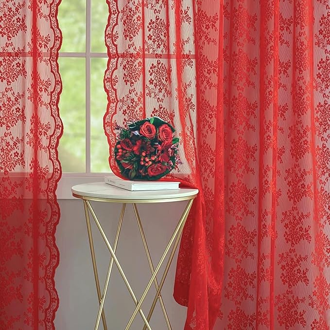 YJ YANJUN Vintage Lace Curtains 90 Inches Long 2 Panels - Image 4