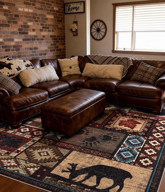 YIHOUSE Rustic Cabin Area Rug 5x7, Machine Washable Lodge Bear Rug, Non-Slip - Image 8