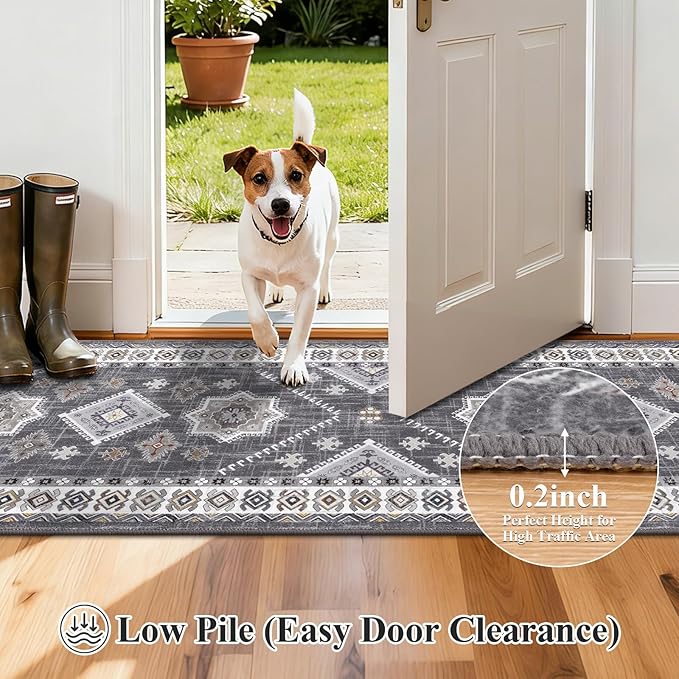 HEBE Washable Kitchen Rugs Runner 2'x 5', Non Slip Hallway Runner Rug, Low Pile - Image 4
