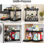 2 Packs Under Sink Pull-Out Storage Organizers, 12.8 Inches, Black