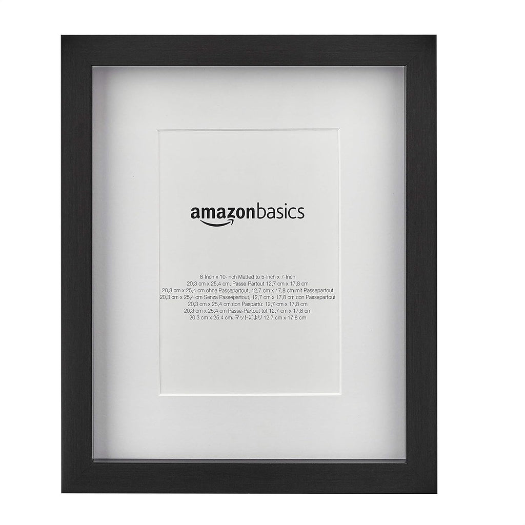 Amazon Basics Rectangular Picture Frame Set for Wall Hanging or Tabletop Display, 8 x 10 in with 5 x 7 in Mat, Black, 2-Pack