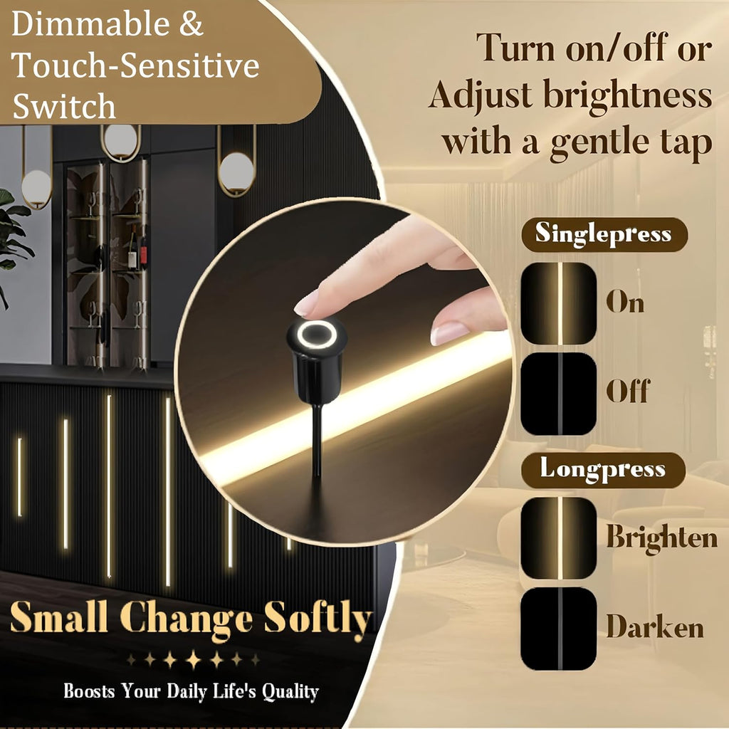 9-Lights LED Recessed Lighting Wall Panel Lights,Self-Adhesive Wood Slat Wall Panel Strip Light,4000K Touchable Switch Dimmable LED Aluminum Channel lamp,Under Cabinet Light(39in+31.5in+23.6in)