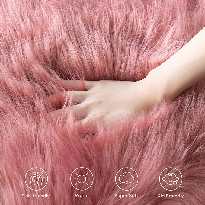 Ashler Faux Fur Rug: Ultra Soft, Fluffy Shaggy 2 x 3 Feet Rectangle, Blush Pink - Image 6
