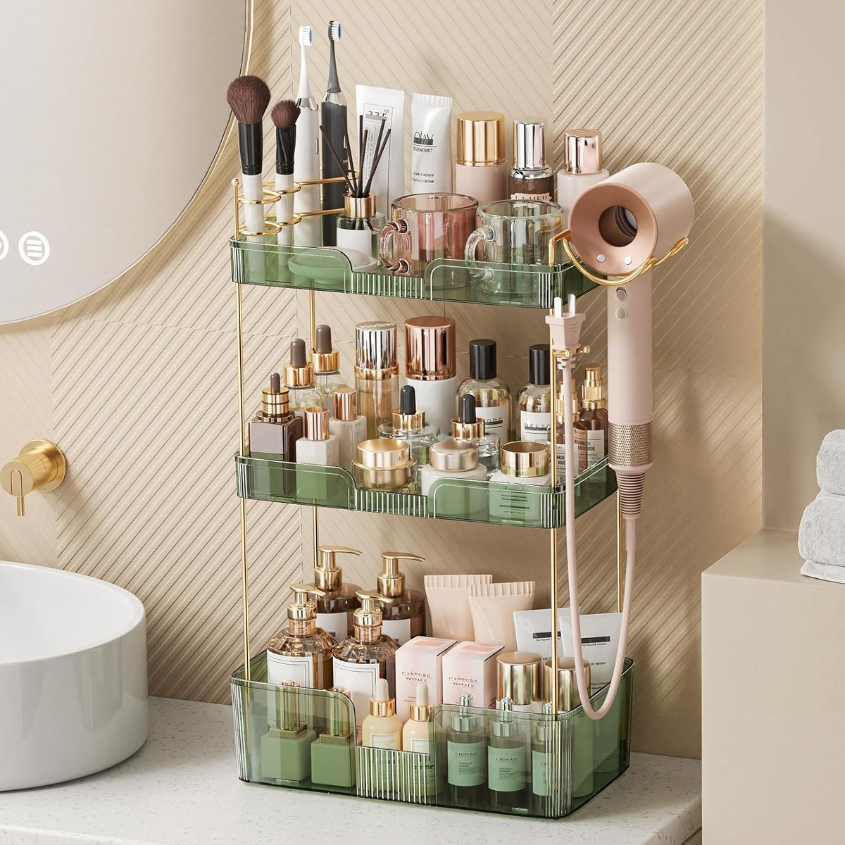 Bathroom Counter Organizer Makeup Organizer Countertop with Brush Holder