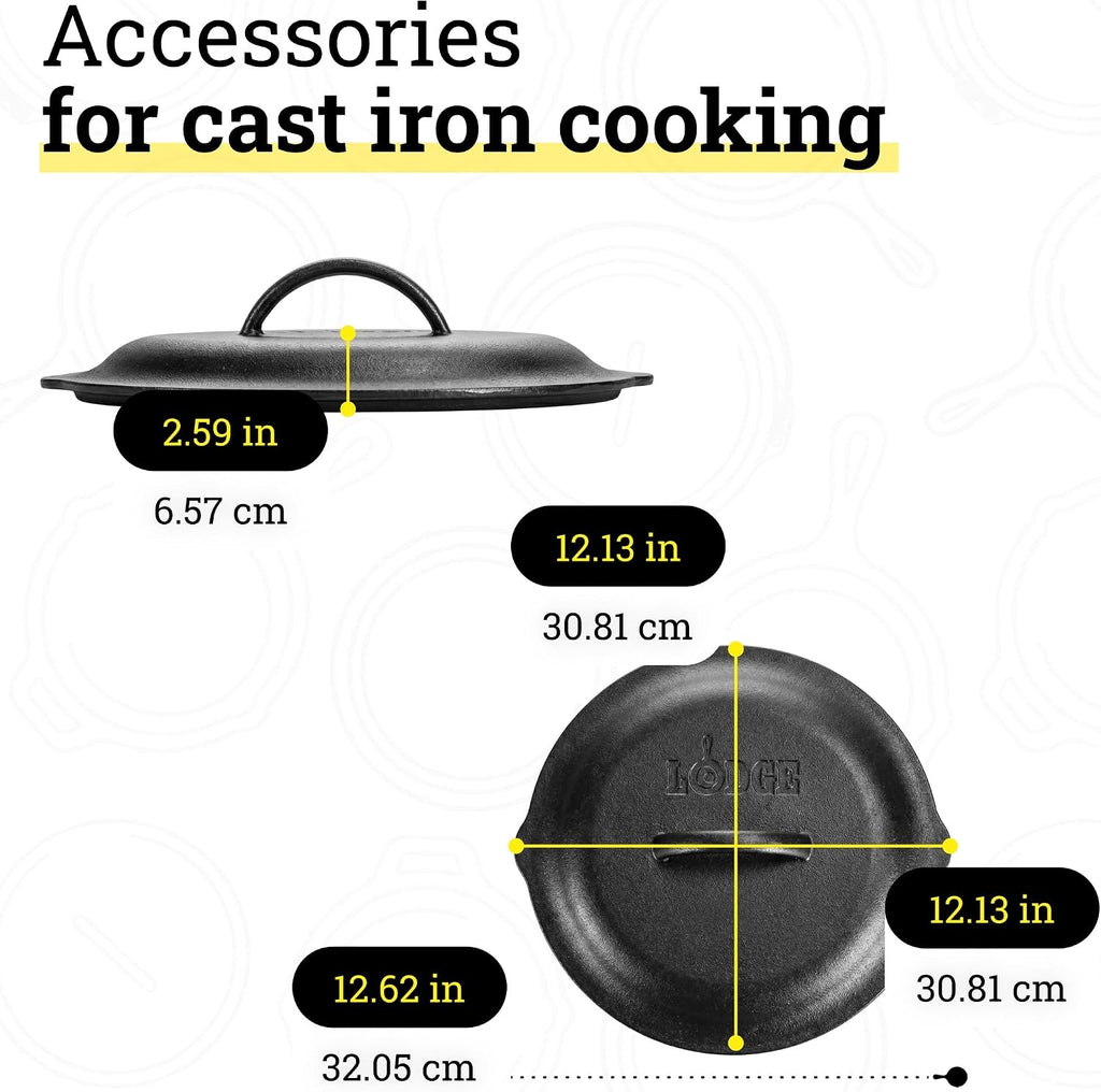Lodge Pre-Seasoned Cast Iron Lid, Replacement Skillet Cover, 12 Inches