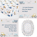 lasoftan Kids Sheet Set Twin Size 3 Pcs, Boys Sheet Set with Blue Excavator Car Pattern，Kids Boys Twin Fitted Sheet，Breathable & Silky Soft Microfiber Fitted Sheet