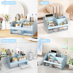 COMFYROOM Desk Accessories with Pen Holder, Office Supplies Desk Organizers and Accessories, Tape Dispenser, Stapler, Staple Remover, Staples, Clips Set, Ruler, Scissor, Pen, Tape (Blue)