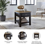 Signature Design by Ashley Drazmine Casual End Table with 1 Lower Shelf, Light Brown & Black