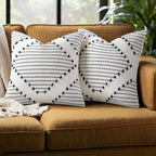 Mecatny Boho Outdoor Throw Pillow Covers 18x18 Set of 2 Navy & Cream White