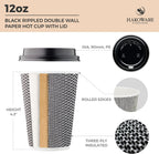 12 oz Disposable Paper Coffee Cups with Lids Insulated Double-Walled Togo