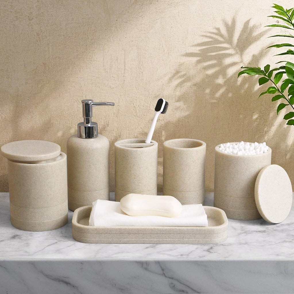 LIN CHUAN 6-Piece Bathroom Accessories Set, Bathroom Organizer, Beige