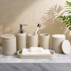 LIN CHUAN 6-Piece Bathroom Accessories Set, Bathroom Organizer, Beige