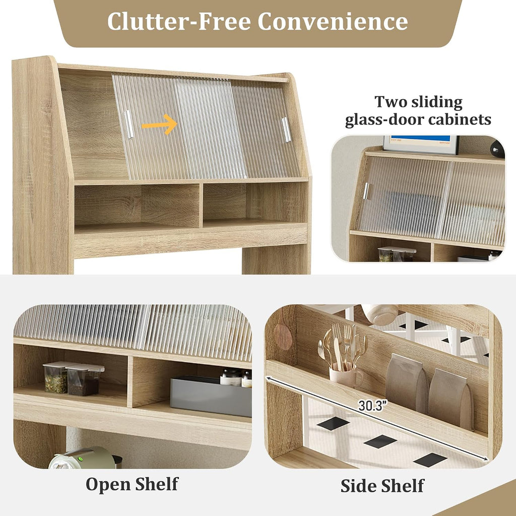 Merax Sideboard Buffet Cabinet with Foldable Dining Table, Multifunctional Cupboard with Storage Shelf and Hooks, for Small Places,Studio, Apartment