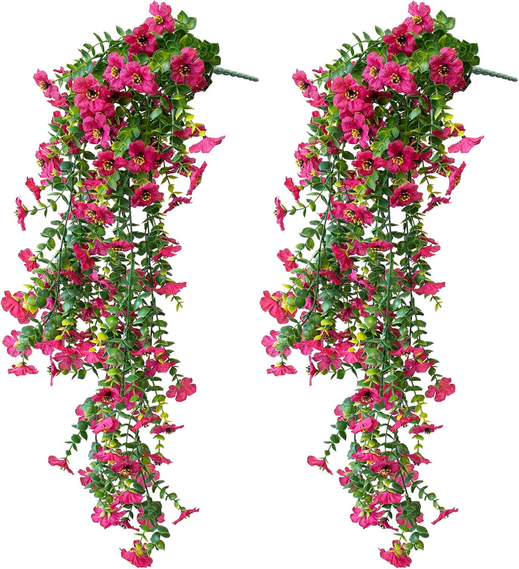 Artificial Hanging Flowers for Outdoors, 2 Pcs UV Resistant Artificial Outdoor Flowers, Not-Fading Fake Hanging Plant for Outdoor Planters for Home Garden Porch Yard Decor
