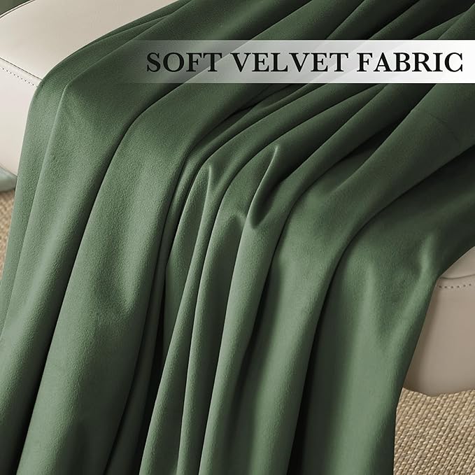 RYB HOME Elegant Green Velvet Curtains 84 inches Long, Light Blocking, Thermal - Image 2