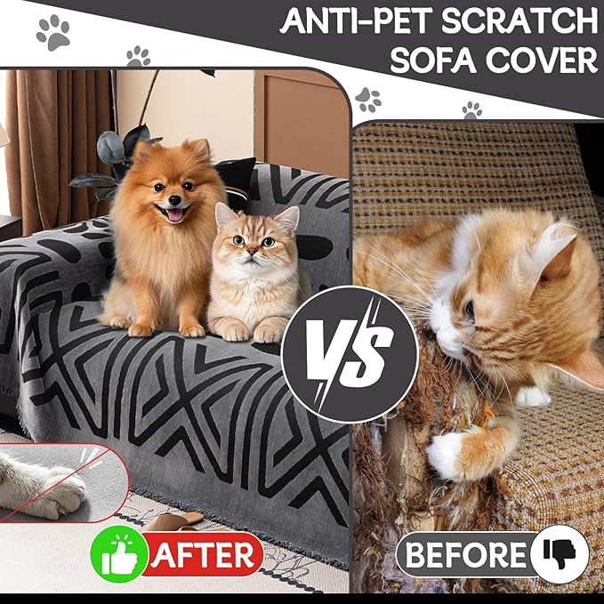 HANDONTIME Boho Couch Cover Blanket Geometric Striped Pet Covers - Image 3