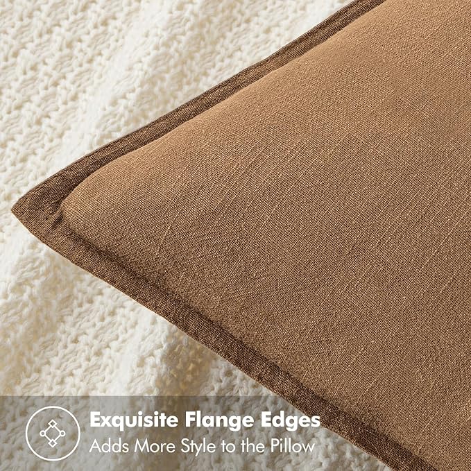 MIULEE Decorative Linen Pillow Covers 20x20 Inch Brown ​Boho Farmhouse​ - Image 2