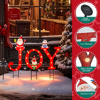 Christmas Decorations Outdoor, Solar Lighted Joy Snowman Reindeer Santa Claus Yard Sign Garden Stakes Xmas Holiday Decor for Patio Lawn Outside