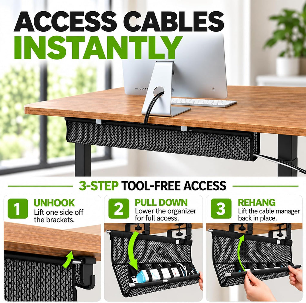 Perfect Posture Mesh Cable Management Tray Under Desk Cord Organizer - 38"