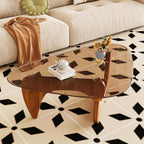 Coffee Table for Living Room Mid Century Modern Center Table with Glass Top and Wood, 32 Inch, Brown/Walnut