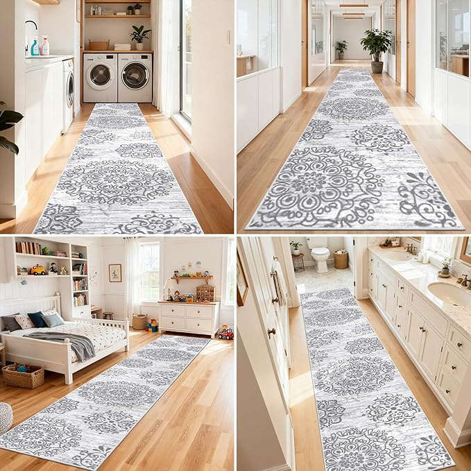 HEBE Hallway Runner Rug 3'x18' Washable Vintage Distressed Area Rugs Non Slip - Image 7