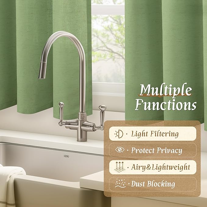 LAMIT 48 Inch Linen Curtains 2 Panels, Soft Faux Linen Light Filtering Panels - Image 9