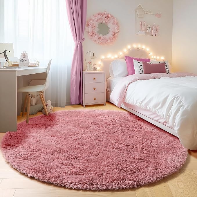 ONASAR Blush Round Area Rugs 5ft, Soft Bedroom Circle Rug Mats by ONASAR