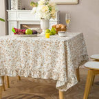 GLORY SEASON Rustic Tablecloth Plant Leaf Printed with Ruffle Flounces Trim Linen Blended Rectangle/Oblong Table Cloth for Kitchen Dining Parties Farmhouse Decor Cocoa Brown,60x84 Inch