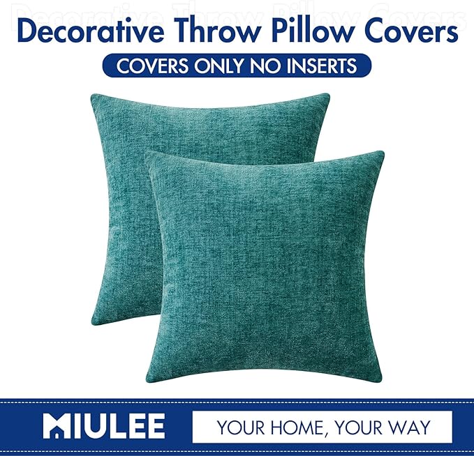 MIULEE Pack of 2 Couch Throw Pillow Covers 26x26 Inch Soft Teal Chenille Pillow - Image 6
