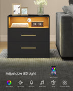 VASAGLE 23.6 Nightstands, LED Lights, Charging Station, 2 Drawers