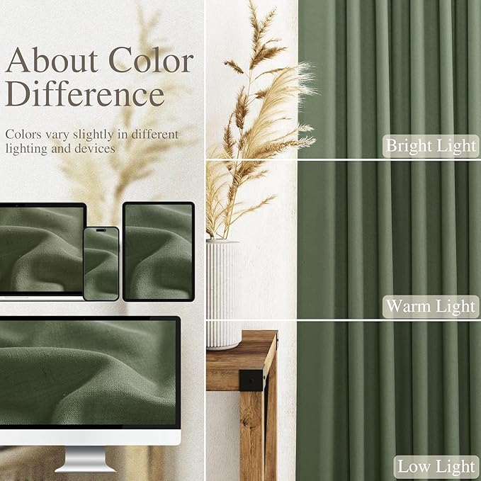 Nanspring Olive Green Cafe Linen Curtains 24 Inch Length 2 Panels Semi Sheer - Image 3