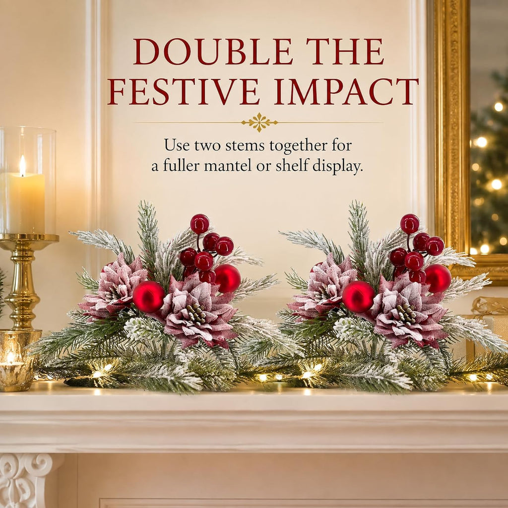 2 Pack Christmas Bouquet Red Winter Artificial Flowers Xmas Decor