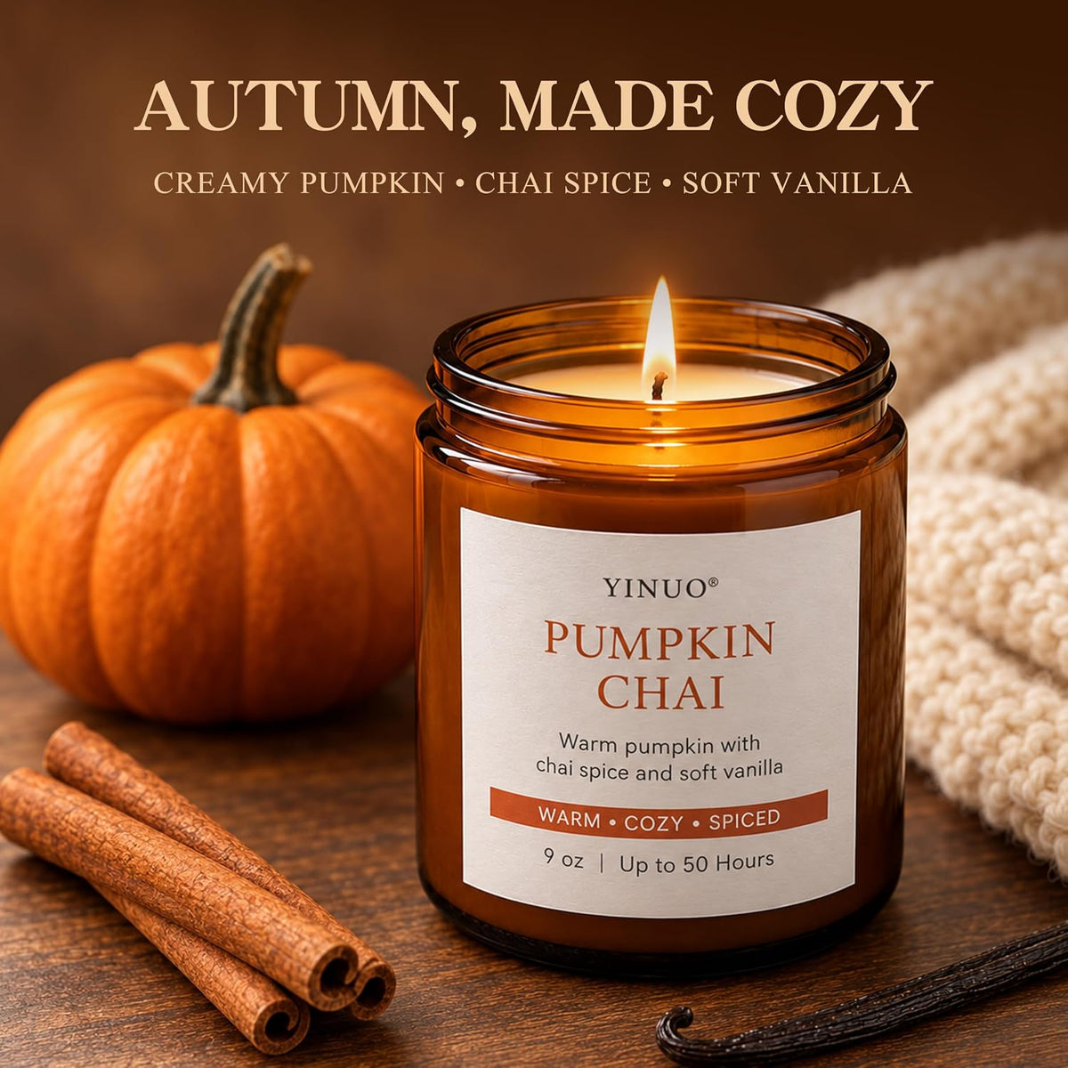 Fall Scented Candles Gift Set, 2 Pack 9oz, Pumpkin Chai & Balsam Cedar