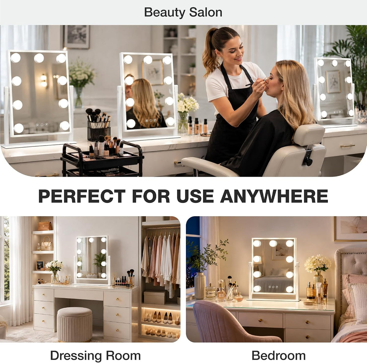 9-Bulbs Vanity Mirror with Dimmable Lights, Touch Control, 3 Color